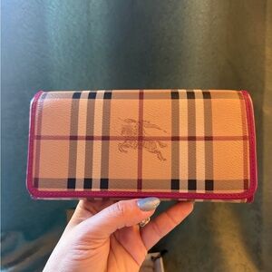 Burberry Pink-Trim Beige Check Wallet